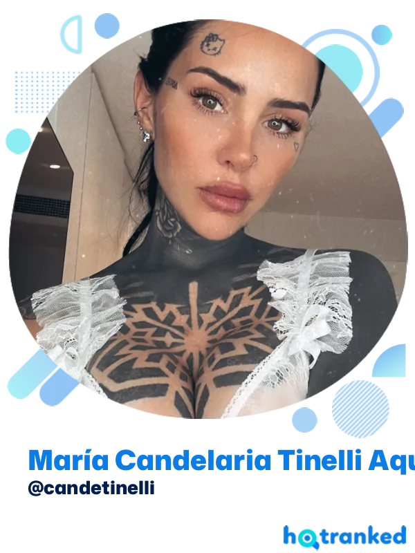 bold tattoos and dark top worn by María Candelaria Tinelli Aquino