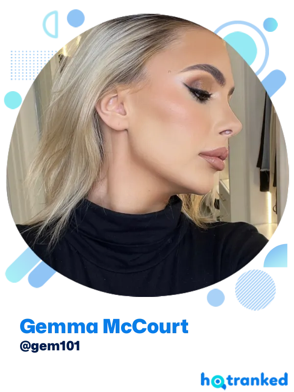 profile of Gemma McCourt with blonde hair and makeup