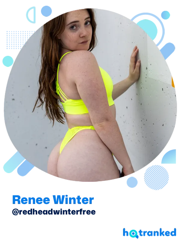 Renee Winter wearing neon yellow lingerie against white wall