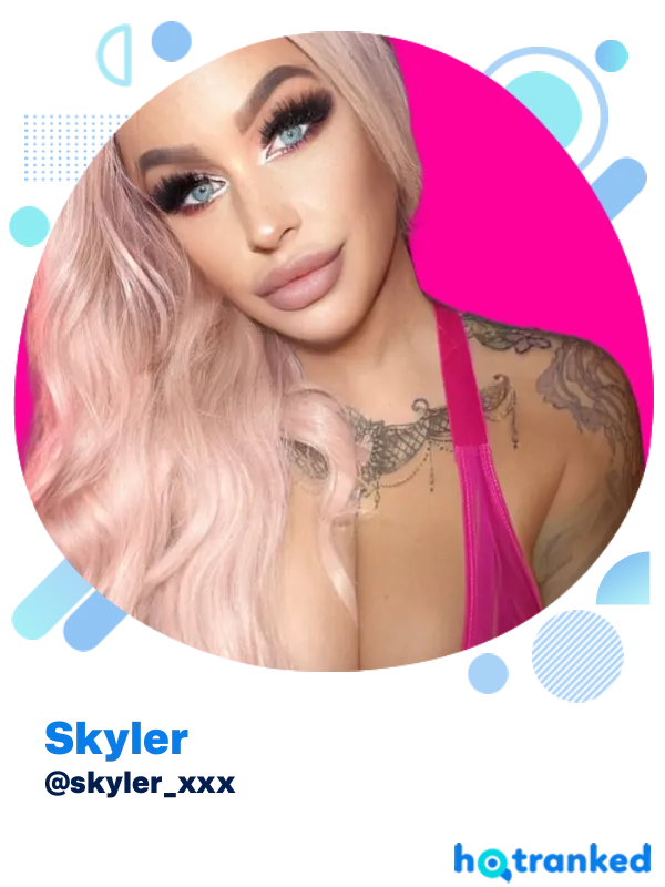 glam Skyler with long pink hair and bold makeup